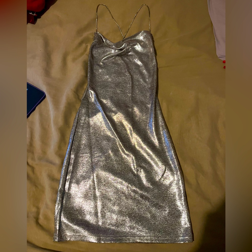 Sexy Backless Silver Mini Dress - Picture 5 of 12